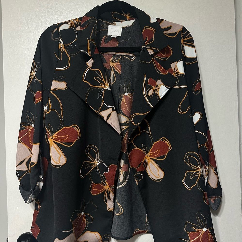 Print Blazer Style Coat / Top size Small Long Sleeve Kimono Jacket Black Maroon